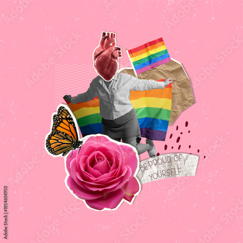 Pride celebration with love symbols and colorful expressions of identity. Vector illustration