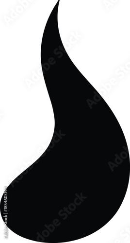 A sleek, black, teardrop-shaped object viewed from the side, featuring a smooth, curved silhouette against a white background, illustrated in a minimalist style