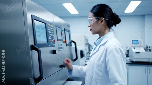 Wallpaper Mural Female scientist operating high tech laboratory machinery Torontodigital.ca