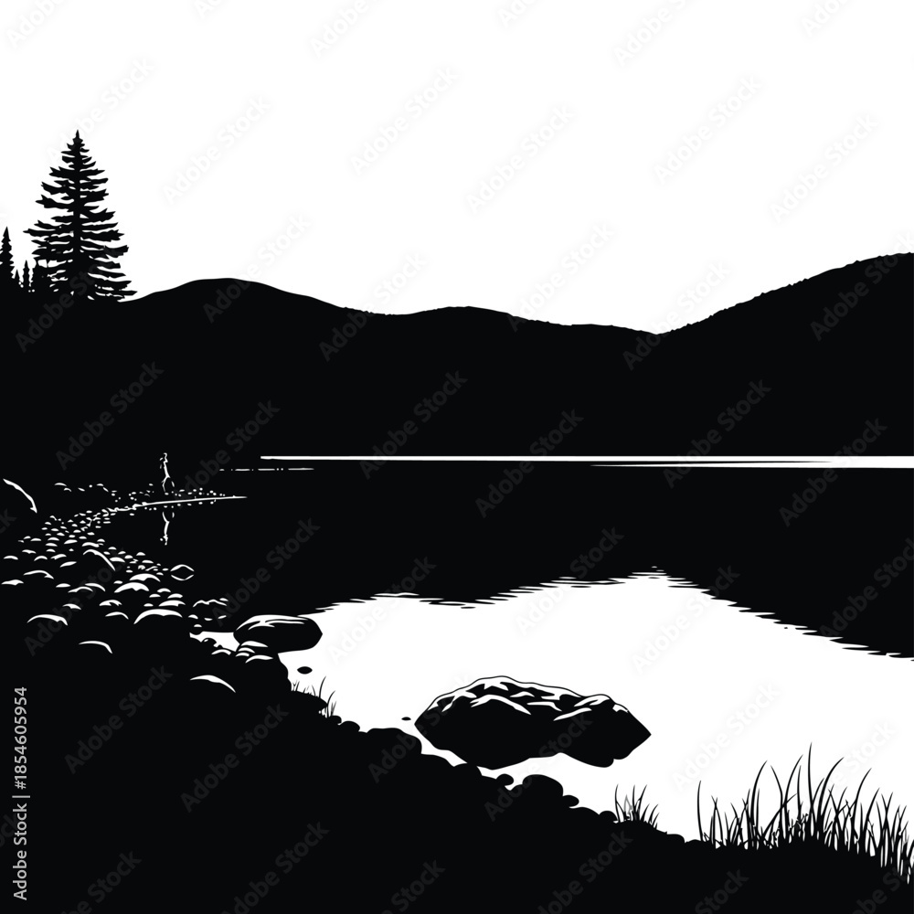 Fototapeta premium Serene mountain lake silhouette