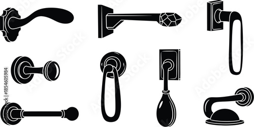 Black bathroom fixture set icons minimalist design on transparent background silhouette