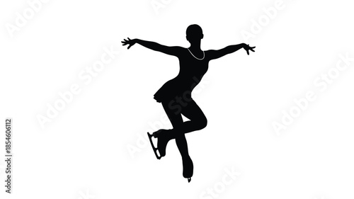 A graceful figure skater in a dynamic pose black and white silhouette