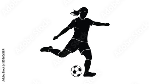 A female athlete running with a soccer ball dynamic sports illustration silhouette