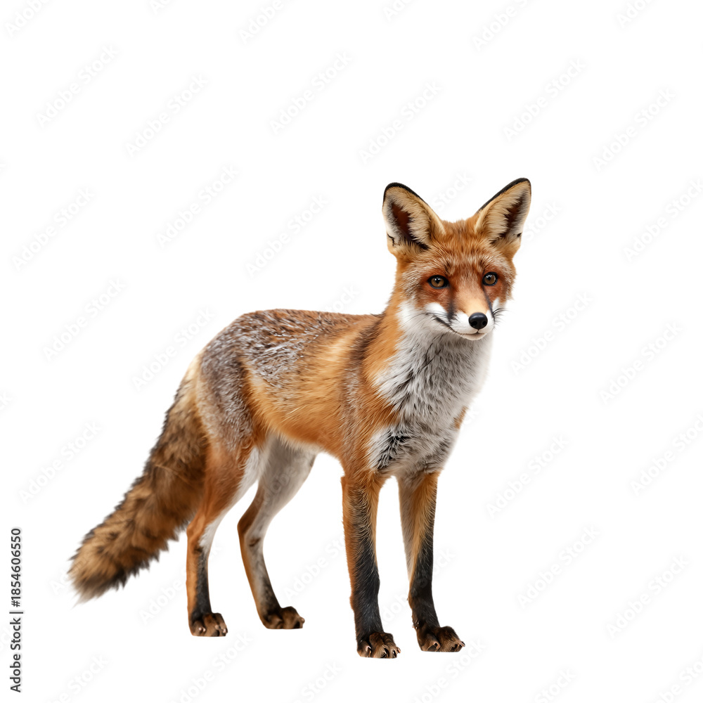 Fototapeta premium Red fox standing alert with ears pointed upward