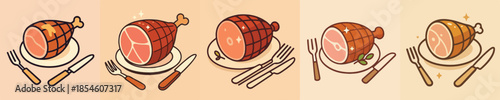 Roasted Ham Flat Cartoon Illustration