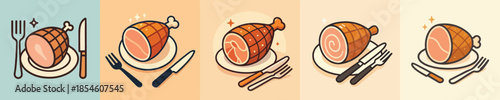 Roasted Ham Flat Cartoon Illustration