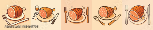 Roasted Ham Flat Cartoon Illustration