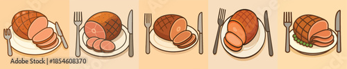Roasted Ham Flat Cartoon Illustration