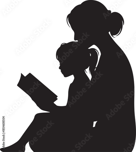 Silhouette of Woman Reading Book to Child
