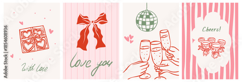 Hand drawn romantic posters and cards set