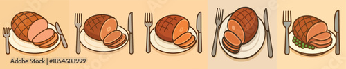 Roasted Ham Flat Cartoon Illustration