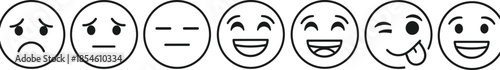 Vector illustration of emoticon icons—facial expressions for emotion, mood, communication, psychology, feedback, and human feelings reference