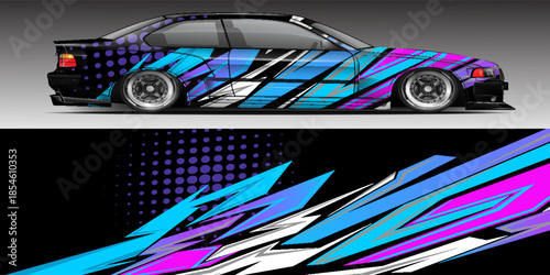 Car decal design vector. Graphic abstract stripe racing background kit designs for wrap vehicle, race car, rally, adventure and livery