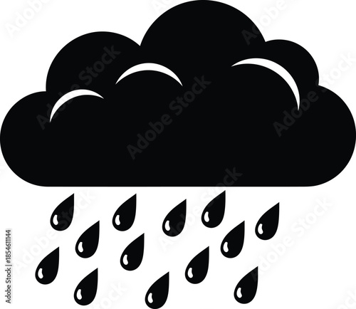 Vector illustration of a blue cloud with rain drops and a rainy weather forecast icon symbol for autumn season protection