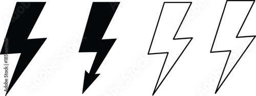 Vector illustration of lightning bolt icons—symbols for energy, power, electricity, intensity levels, speed design, and electric charge reference