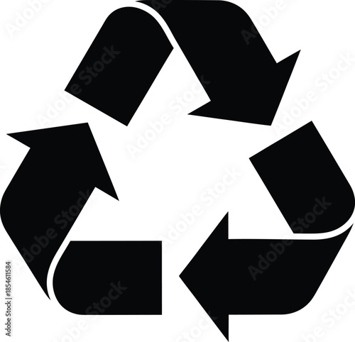 A green recycle symbol icon featuring a circular arrow vector design represents a sustainable eco concept for environmental conservation and waste reuse on a solid black background