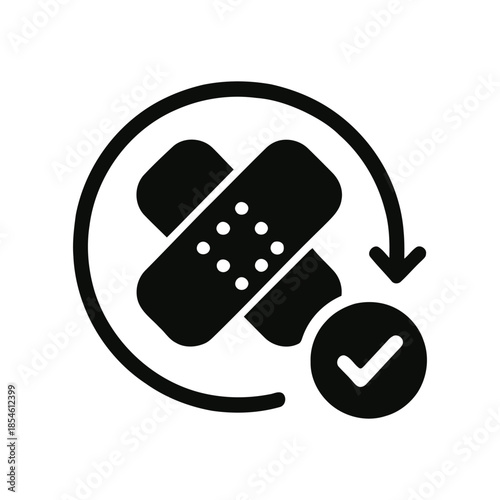 band aid with circular arrow and check mark