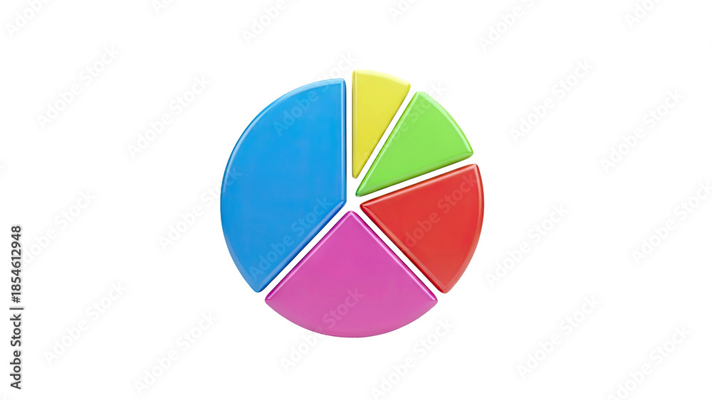 Obraz premium 3D Colorful Pie Chart with Five Segments on transparent background