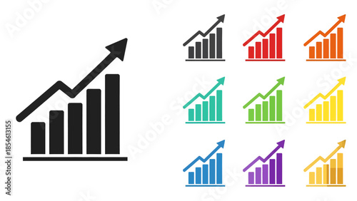 Black and colorful bar chart with an upward arrow showing business growth and financial progress.