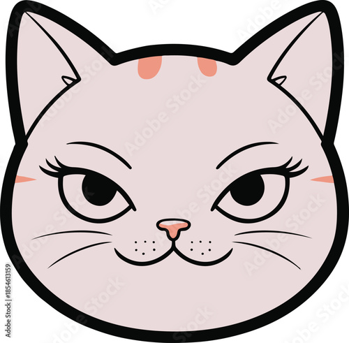 Cute minimalist cat face showing sarcastic expression, bold outline, kawaii sticker illustration, transparent background 1