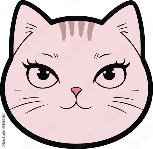 Cute minimalist cat face showing sarcastic expression, bold outline, kawaii sticker illustration, transparent background