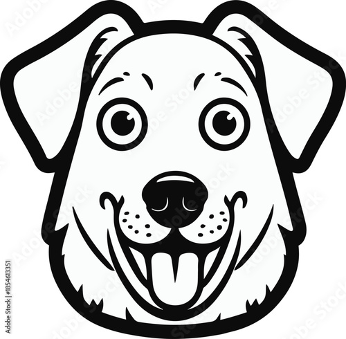 Simple dog face with shocked expression, trendy minimal sticker style, bold black outline, transparent background 1
