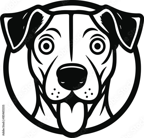 Simple dog face with shocked expression, trendy minimal sticker style, bold black outline, transparent background 2