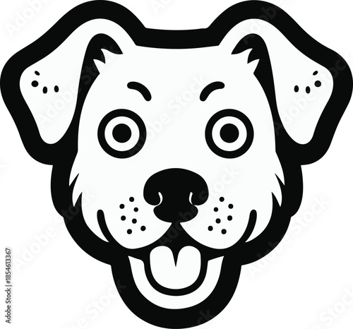Simple dog face with shocked expression, trendy minimal sticker style, bold black outline, transparent background 3