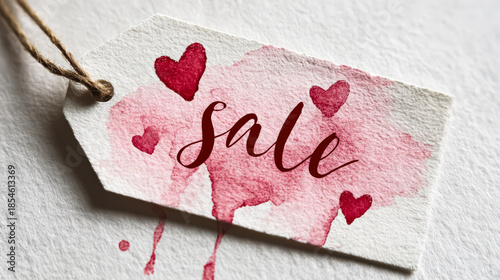 Creative Sale Tag with Watercolor Hearts