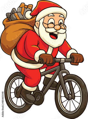 santa claus riding bike with gifts clip art preview