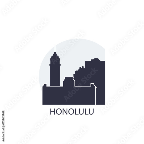 Honolulu Hawaii logo, clip art with cityscape, skyline, panorama, skyscrapers. Vector flat isolated illustration. United States of America city image with landmarks and buildings