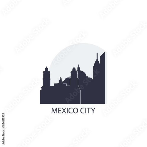Mexico City logo, clip art with cityscape, skyline, panorama, skyscrapers. Vector flat isolated illustration. Mexico image with landmarks and buildings
