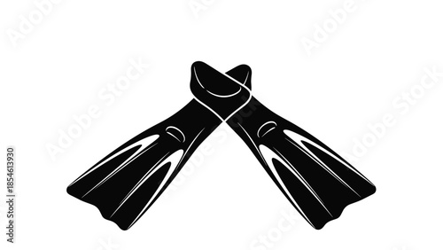Black silhouette of a pair of diving fins or flippers is isolated on a white background for swimming and sports themes.
