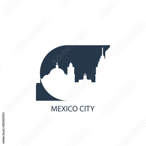 Mexico City logo, clip art with cityscape, skyline, panorama, skyscrapers. Vector flat isolated illustration. Mexico image with landmarks and buildings