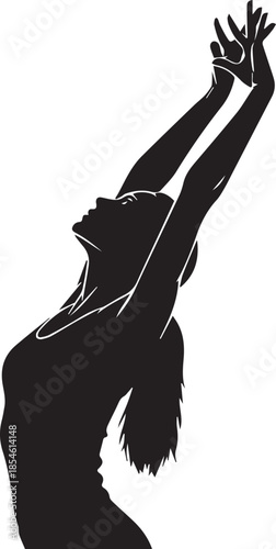 Silhouette of a woman with arms raised in a graceful dance pose