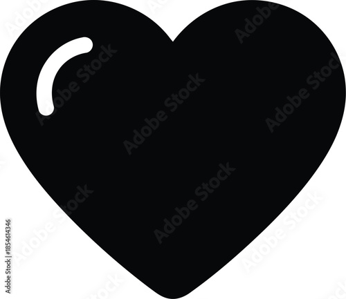 A classic black heart icon with a subtle highlight, symbolizing love and favor