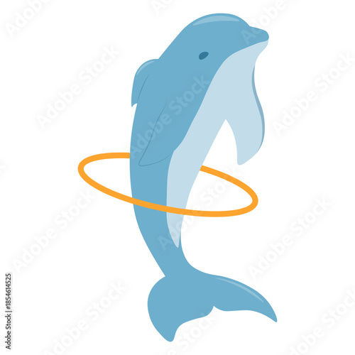 Playfull Dolphin Perfoming Illustration on White Background. Vector Cartoon Character.
