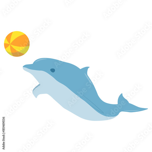 Playfull Dolphin Perfoming Illustration on White Background. Vector Cartoon Character.