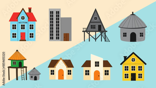 Collection of Diverse Architectural Styles Featuring Homes and Buildings