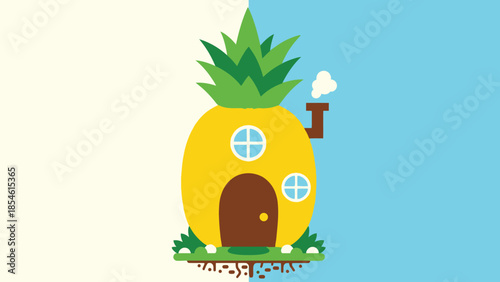 Whimsical Pineapple House Illustration - A Fruity Dwelling with a Chimney and Windows