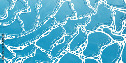 Blue water surface watercolor. Summer sea poster template. Sea waves abstract backgrounds. Turquoise rippled water texture background. Shining blue water ripple pool abstract vector