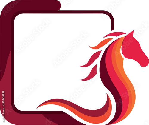 Vibrant horse head illustration emerges from abstract square frame