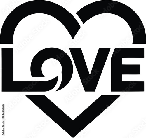 Love text beautifully integrated within a modern heart shape graphic design