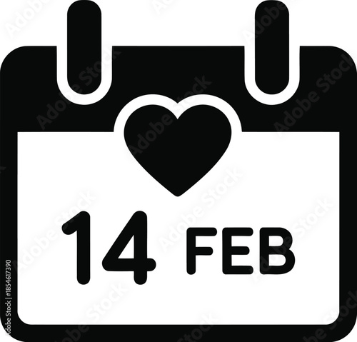 Valentine's day calendar icon showing the romantic date of february 14th with a heart