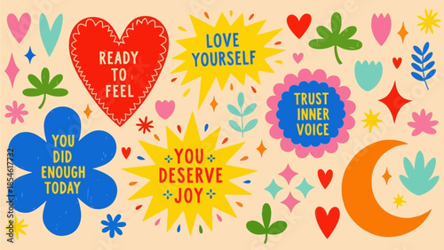 Positive Affirmation Stickers with Inspirational Messages and Celestial Motifs