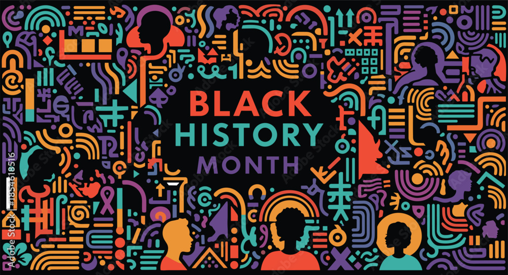 Obraz premium Black History Month Abstract Pattern & Background Collection – Modern Black Culture Line Art