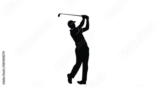 A golfer completing their swing a dramatic black silhouette