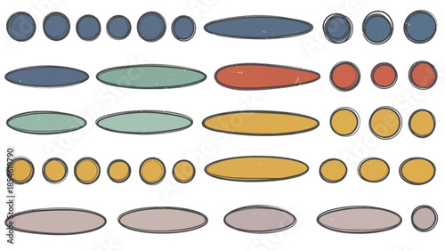 Abstract vector graphic of colorful organic shapes, featuring muted circles and ellipses arranged in a modern pattern for creative design elements