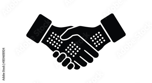 A simple graphic representation of two hands firmly shaking a symbol of agreement silhouette