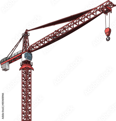 Red Tower Crane on White Background